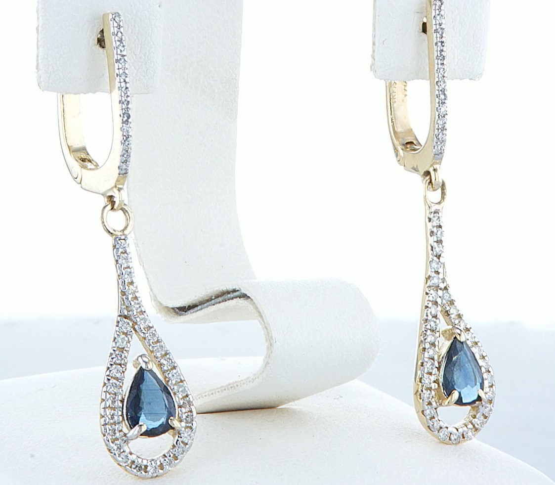 14 kt. White gold - Earrings - 1.20 ct Sapphire - Diamonds - Image 2 of 4