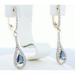 14 kt. White gold - Earrings - 1.20 ct Sapphire - Diamonds