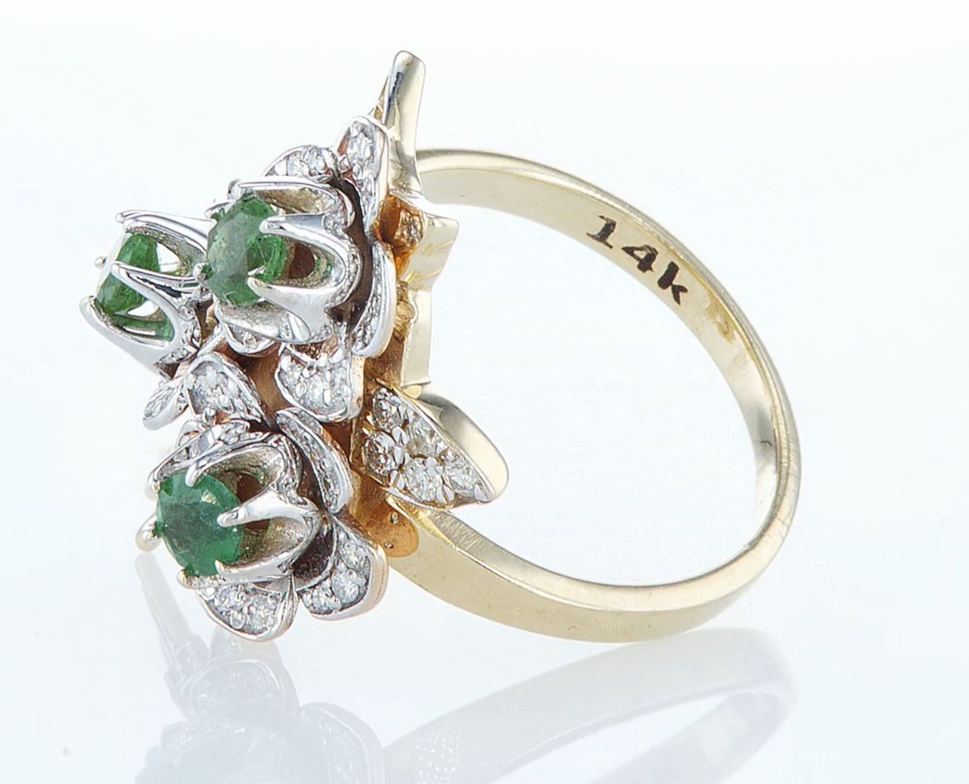 14 kt. Yellow gold - Ring - 1.54 ct Emerald - Diamonds - Image 3 of 6