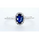 14 kt. White gold - Ring - 0.62 ct Sapphire - Diamonds