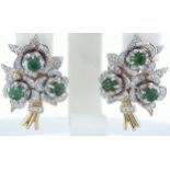 14 kt. Yellow gold - Earrings - 3.10 ct Emerald - Diamonds