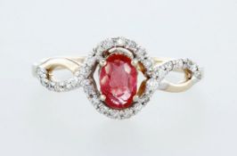 14 kt. White gold, Yellow gold - Ring - 0.59 ct Ruby - Diamonds