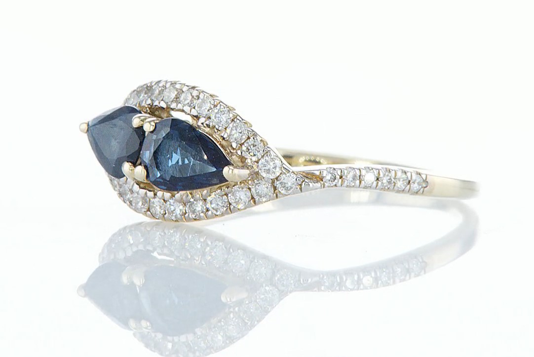 14 kt. Yellow gold - Ring - 1.00 ct Sapphire - Diamonds - Image 2 of 6