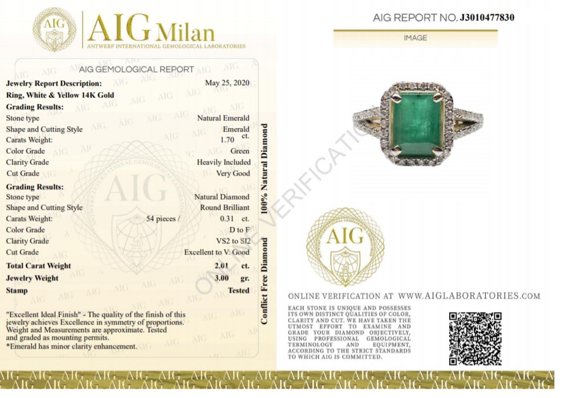 14 kt. White gold, Yellow gold - Ring - 2.01 ct Emerald - Diamonds - Image 7 of 7