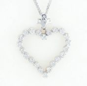 14 kt. White gold -Heart Pendant with Diamonds-0.81CTW