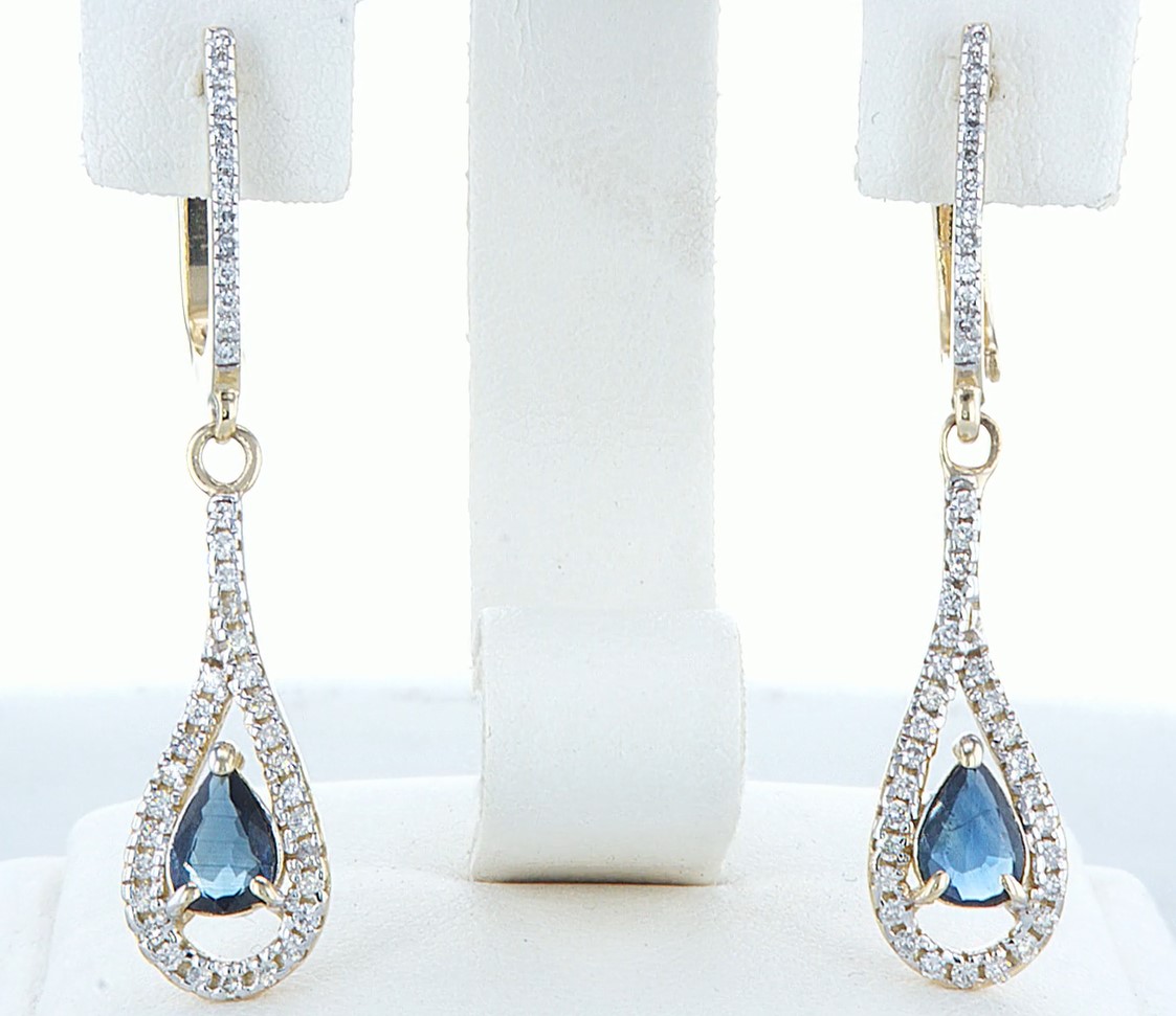 14 kt. White gold - Earrings - 1.20 ct Sapphire - Diamonds - Image 3 of 4