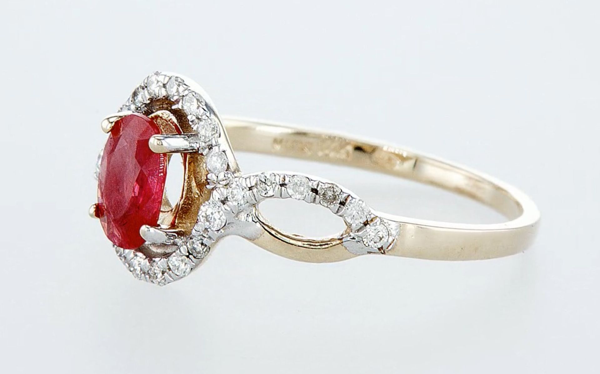 14 kt. White gold, Yellow gold - Ring - 0.59 ct Ruby - Diamonds - Image 2 of 6