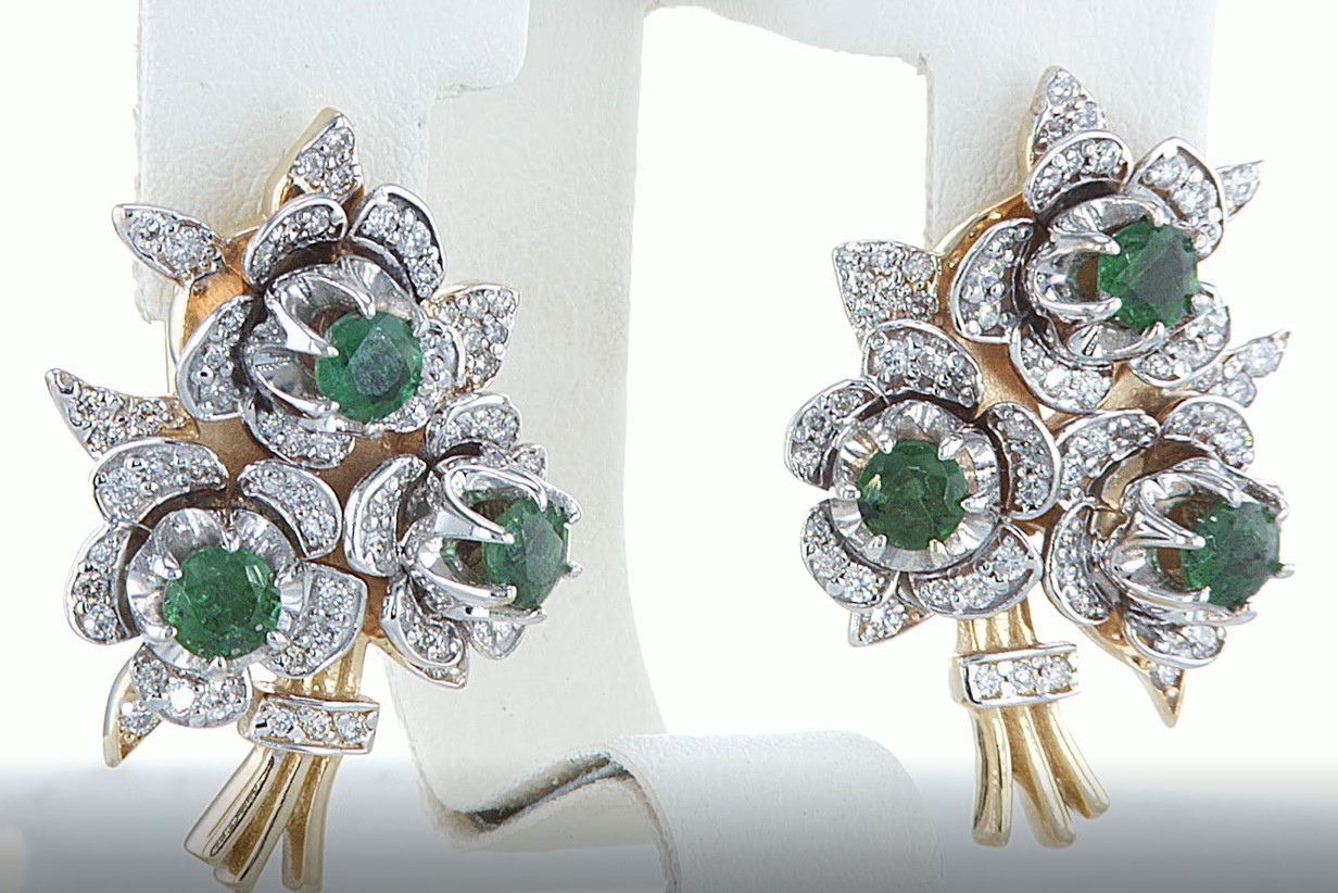 14 kt. Yellow gold - Earrings - 3.10 ct Emerald - Diamonds - Image 2 of 6