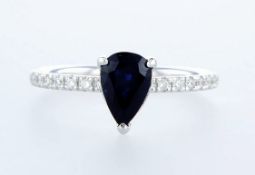 14 kt. White gold - Ring - 1.29 ct Sapphire - Diamonds