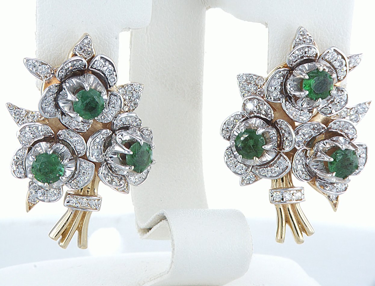 14 kt. Yellow gold - Earrings - 3.10 ct Emerald - Diamonds - Image 6 of 6