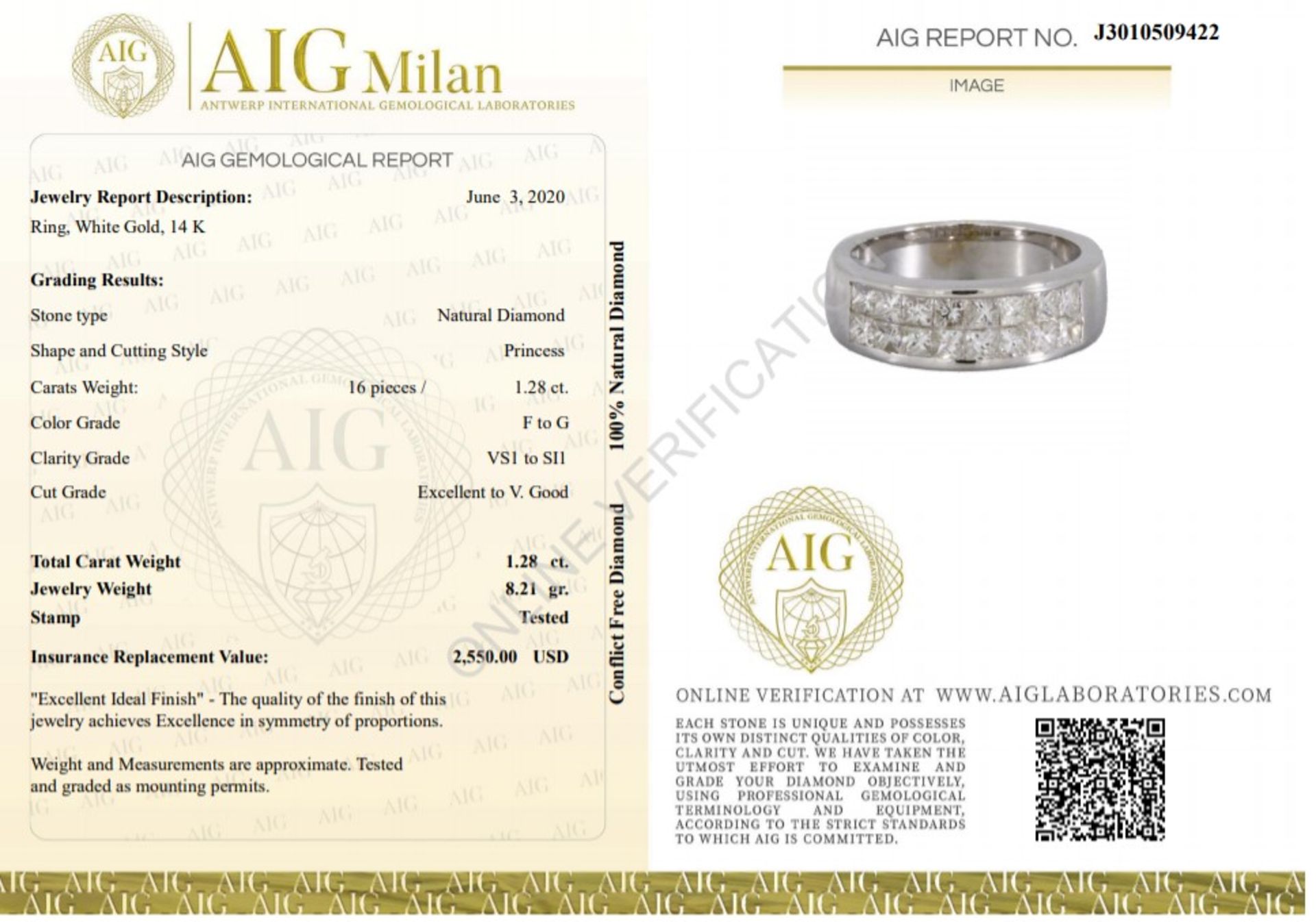 14 kt. White gold - Ring - 1.28 ct Diamond - Diamonds - Image 6 of 6