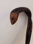 Unusual Gnarled Twisted Knobbly Wooden Walking Stick Cane with Snake Face