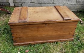 Antique Vintage wooden carpenters toolbox Large with metal handles and inset removable tray