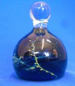 Glass Paper Weight Blue Yellow Fleck With Bobble Top