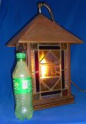 Very Large Arts and Crafts Style Copper Hall or Porch Lamp Lantern In a Square form Stainglass and