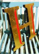 Vintage Retro Large Advertising Sign in the letter H Reclaimed Gold and Red