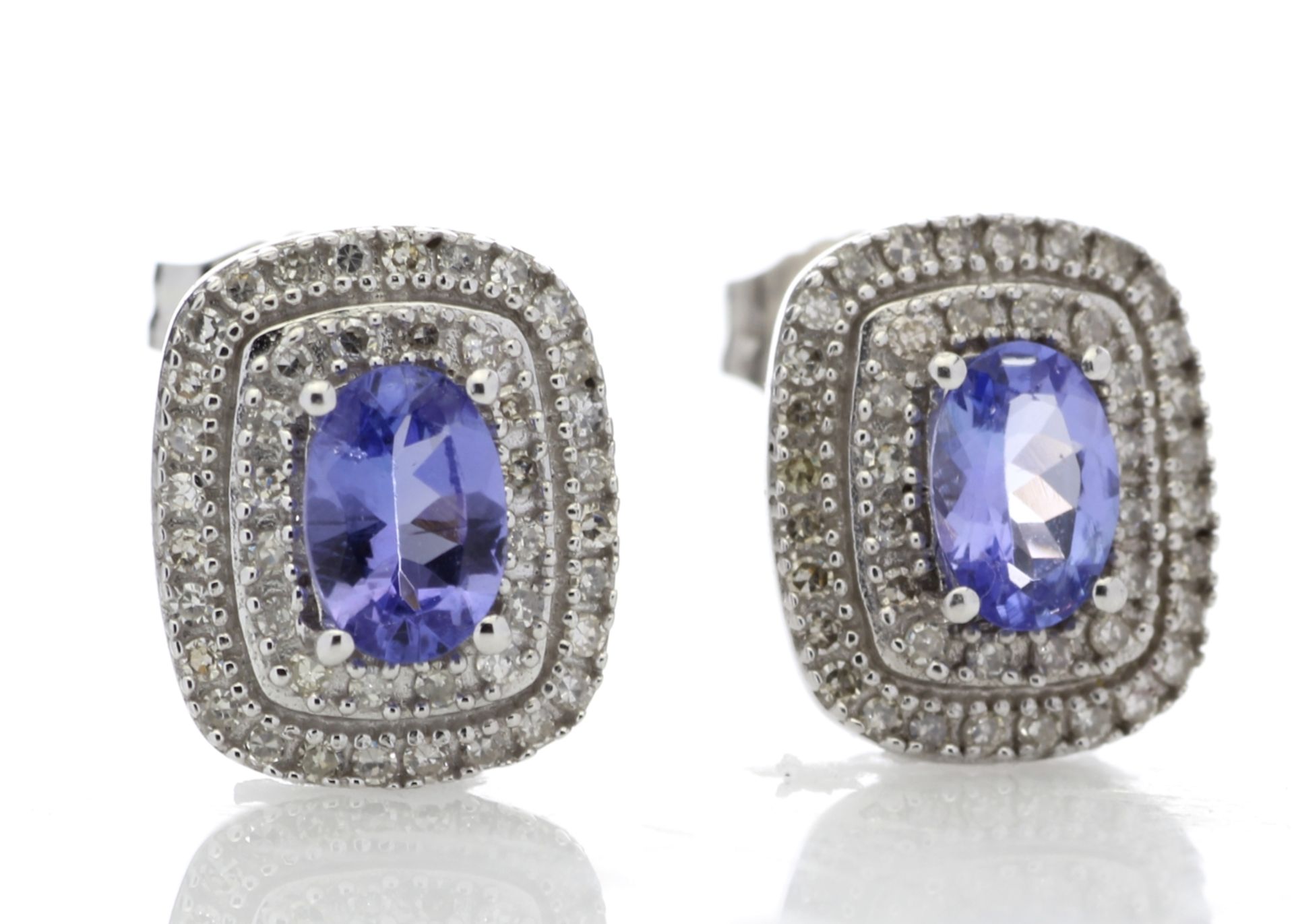 9ct White Gold Diamond And Tanzanite Halo Earrings - Image 4 of 5