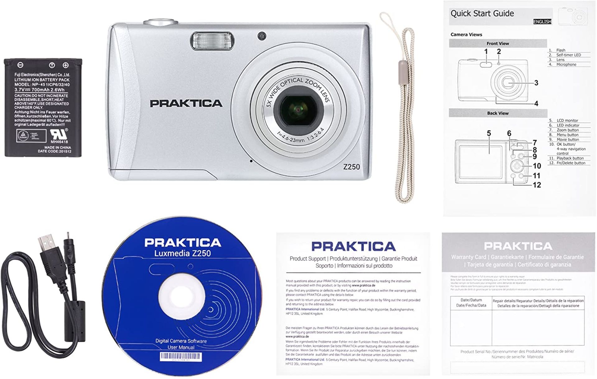(M38)Praktica Luxmedia Z250 Digital Compact Camera - Silver (20 MP,5x Optical Zoom) Effortlessl... - Image 4 of 4