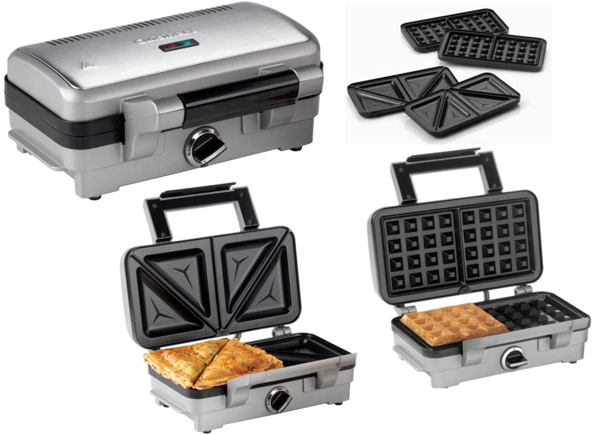 (M61) Cuisinart 2-in-1 Sandwich and Waffle Maker, 1000 W - Silver Extra large sandwich plates w... - Image 2 of 3