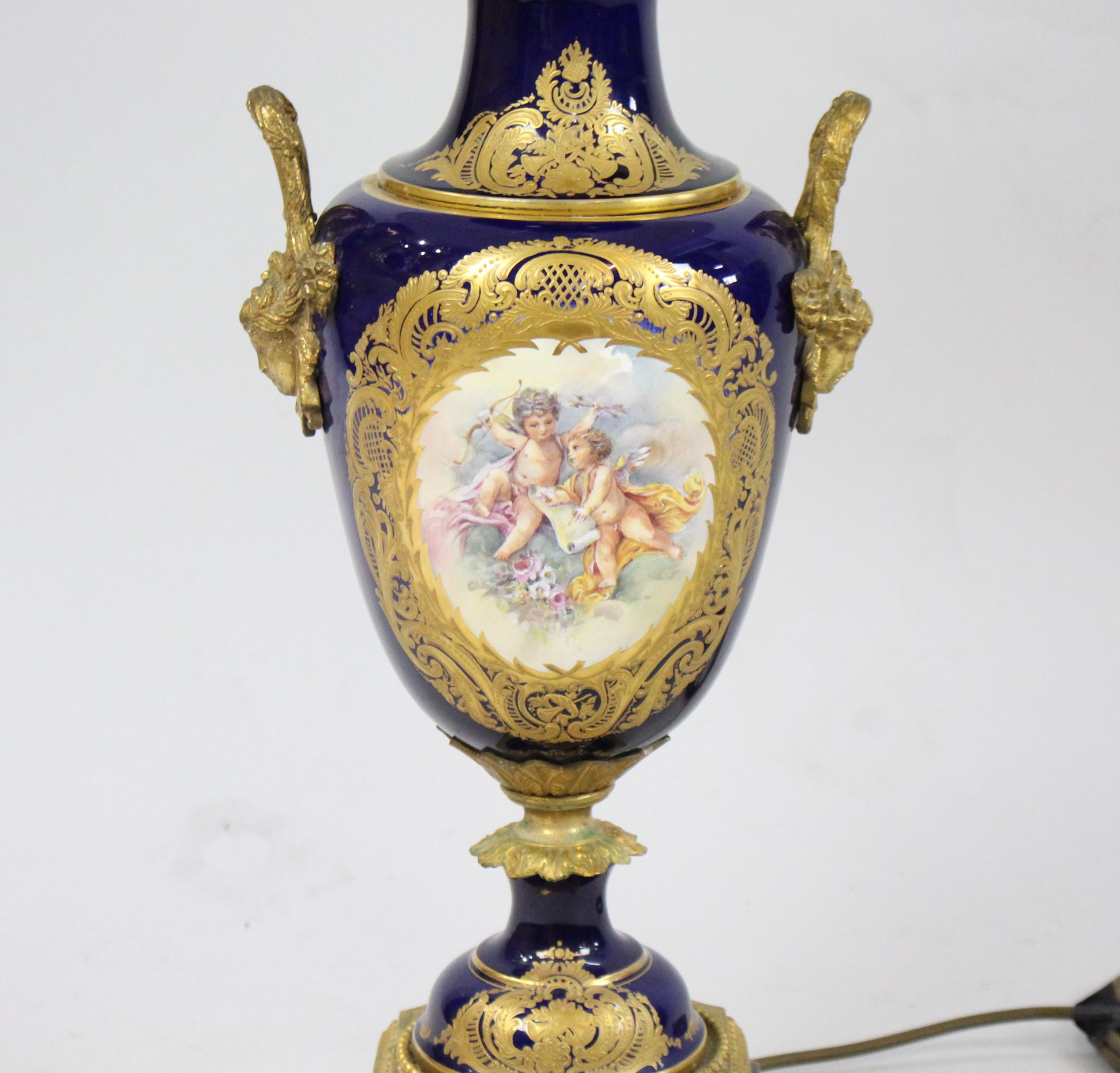 French Sevres Style Cobalt Blue Table Lamp & Shade - Image 10 of 11