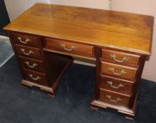 Edwardian Walnut Pedestal Desk with Brass Handles