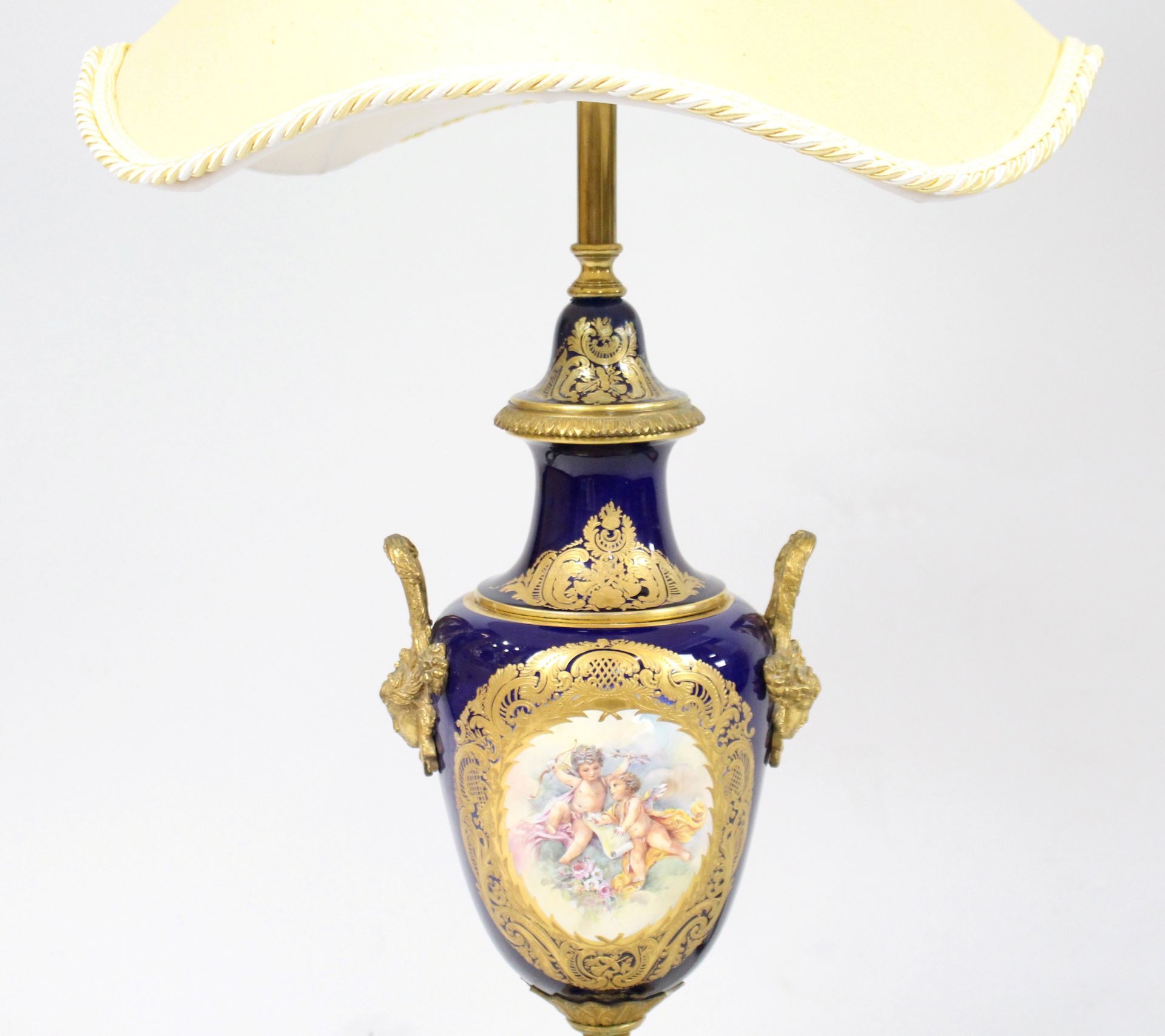 French Sevres Style Cobalt Blue Table Lamp & Shade - Image 5 of 11