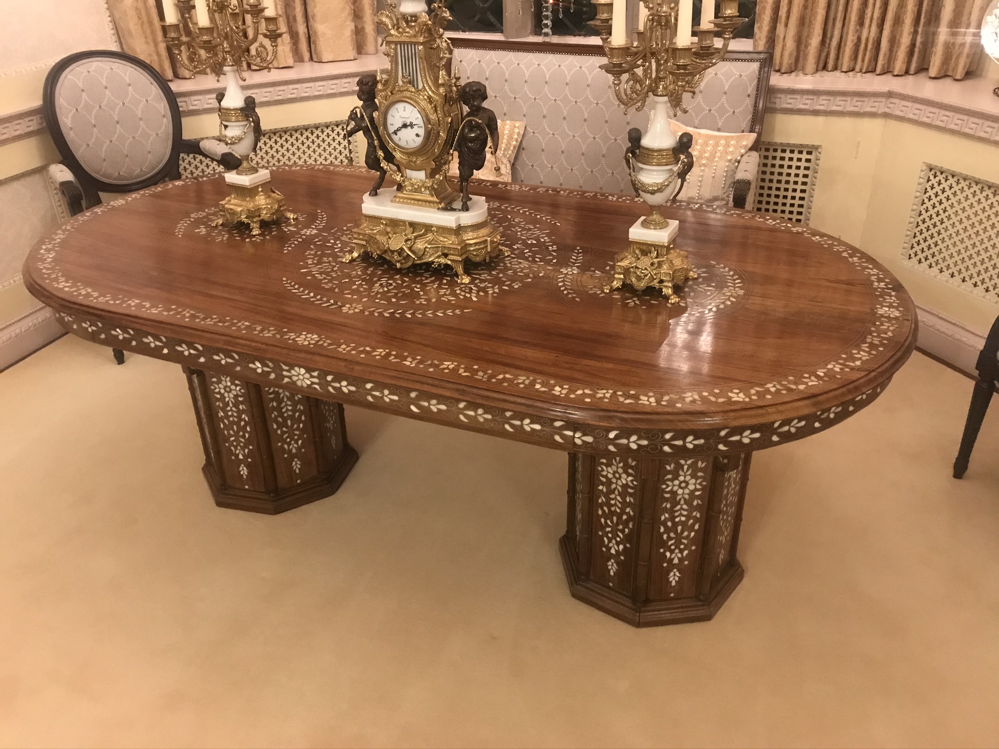 Inlaid Mother of Pearl Rosewood Twin Pedestal Centre Table