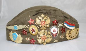 Vintage Soviet Pilotka Cap with Badges