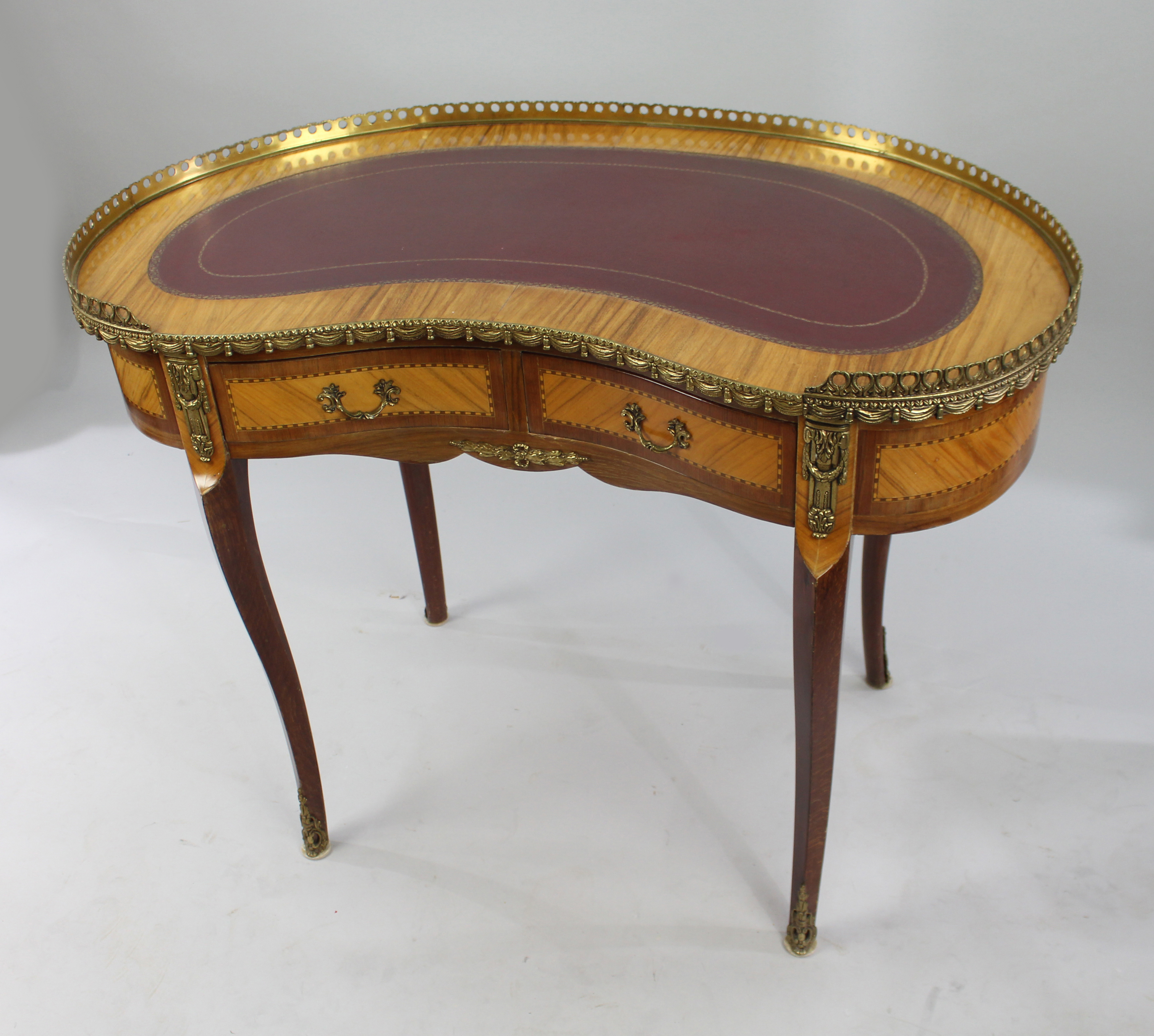 French Kidney Shaped Galleried Inlaid Desk