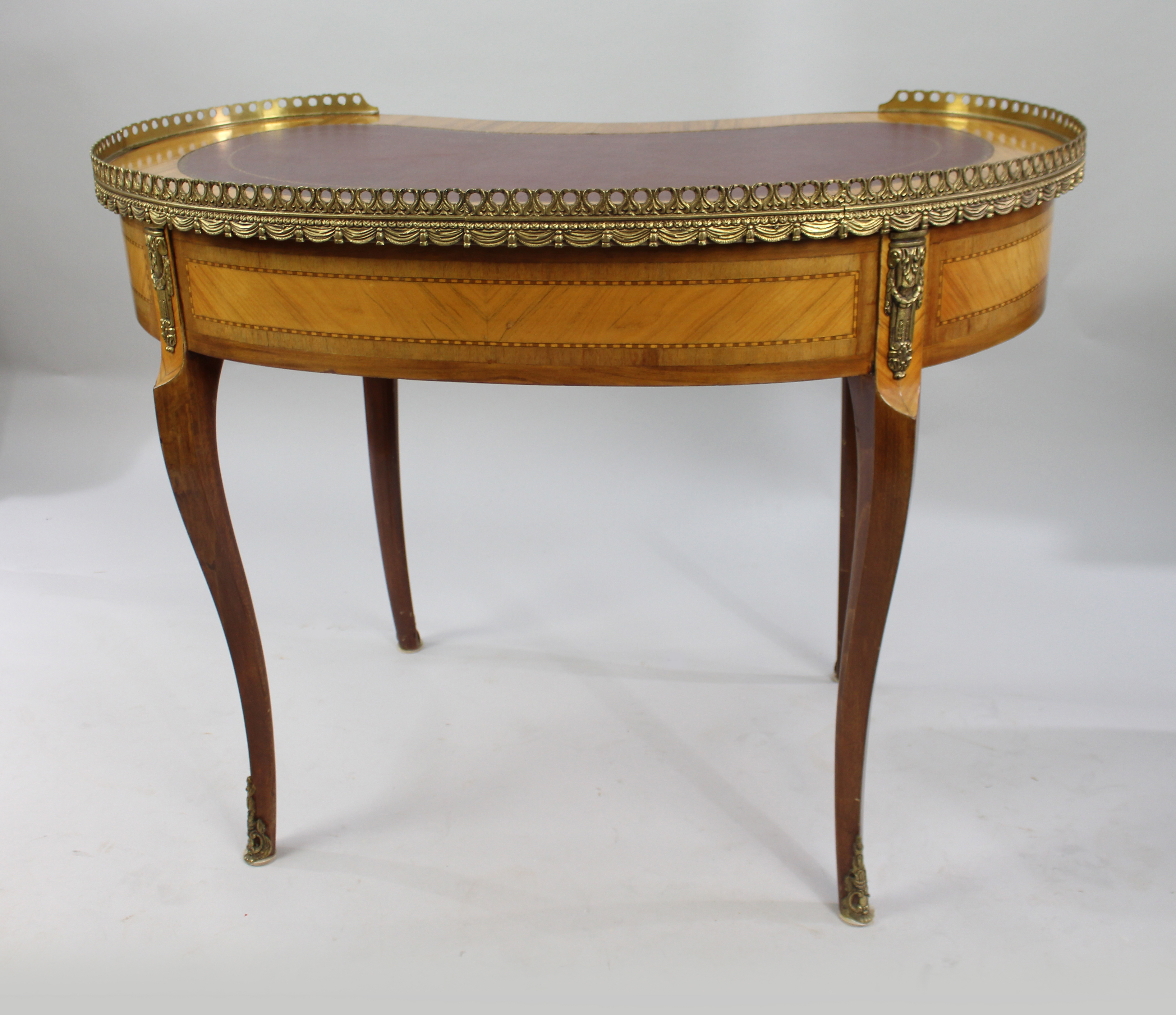 French Kidney Shaped Galleried Inlaid Desk - Image 4 of 4