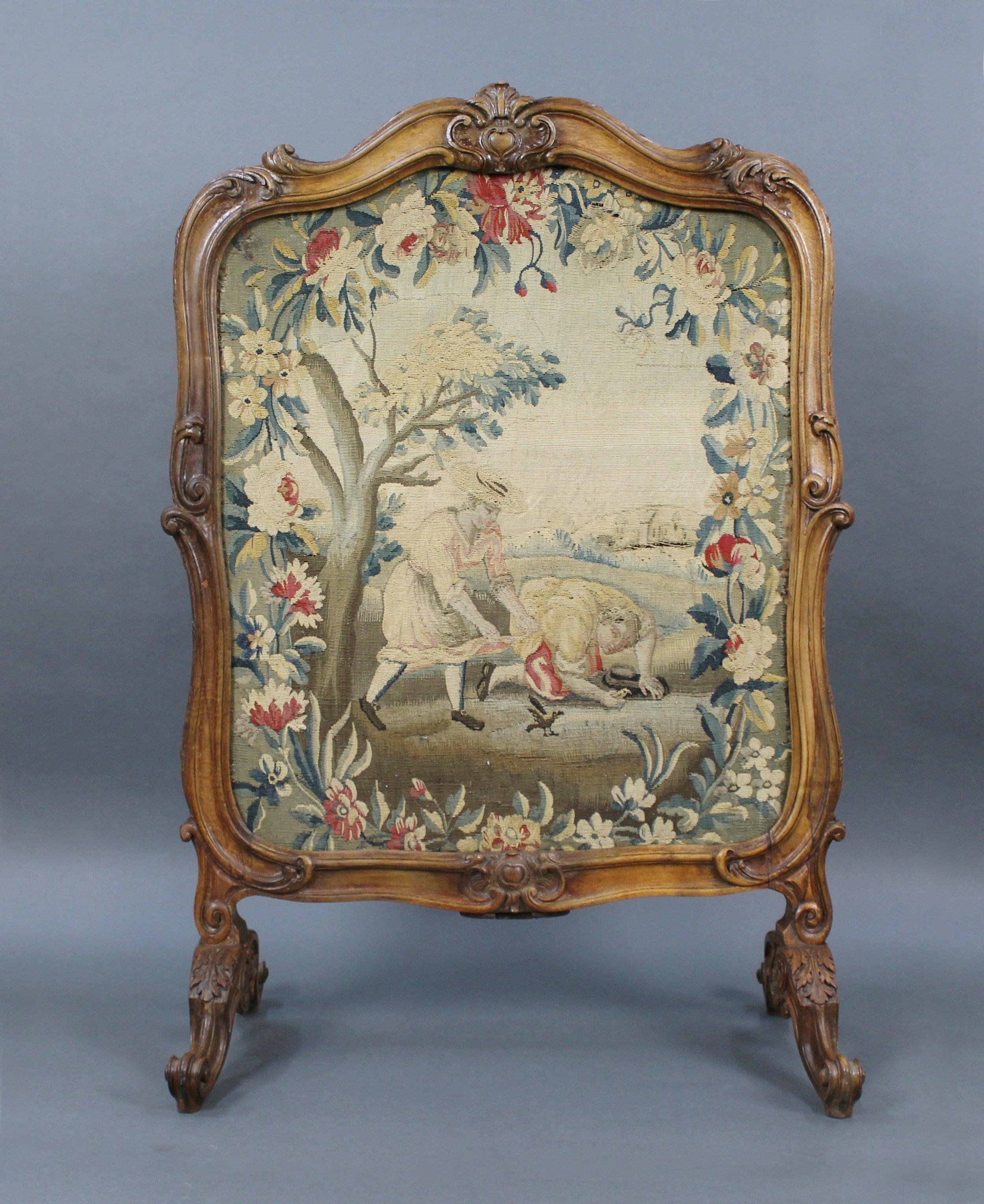 Fine French 18th c. Carved Walnut Tapestry Fire Screen