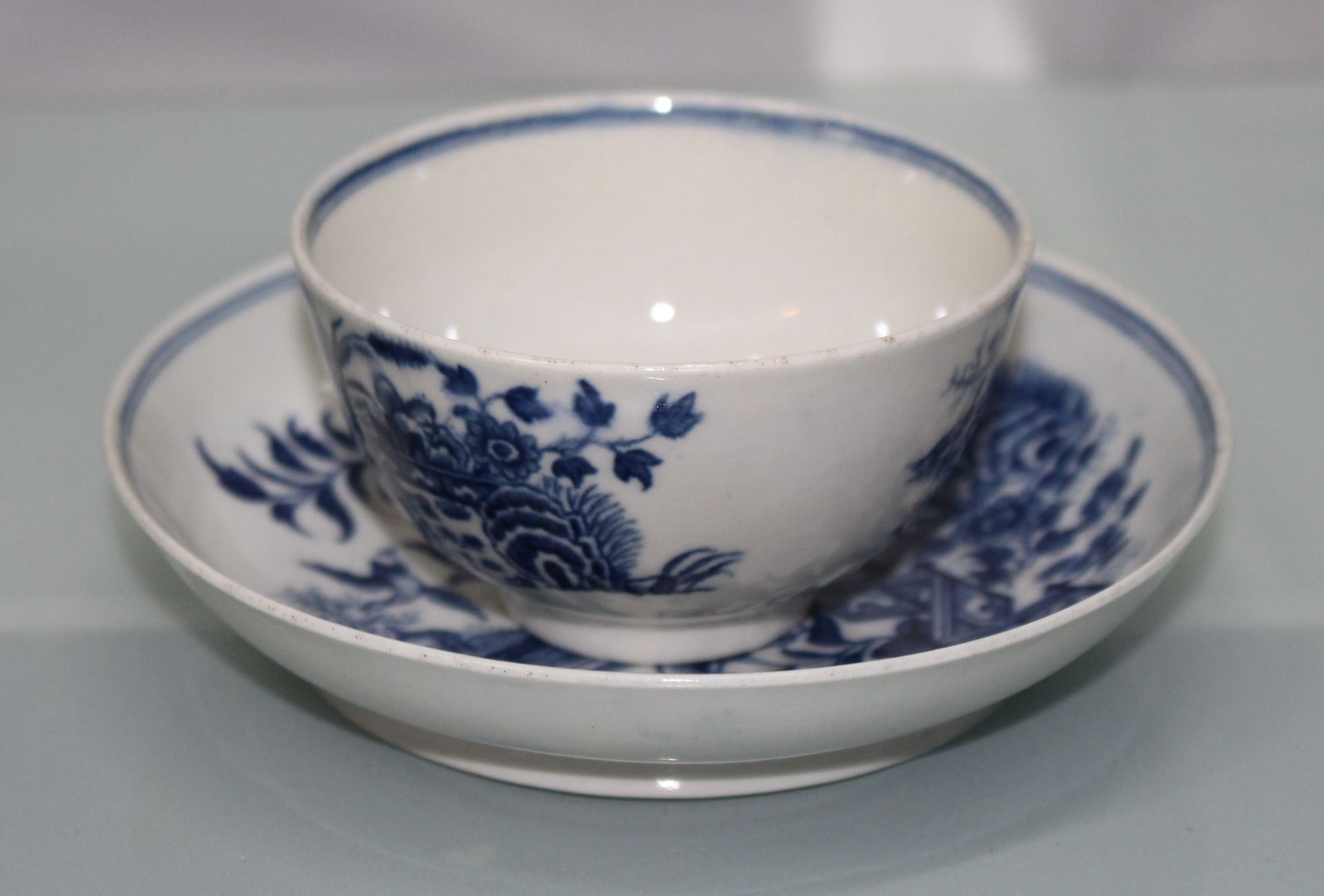 Royal Worcester Dr Wall First Period Blue & White Fence Pattern Cup & Saucer
