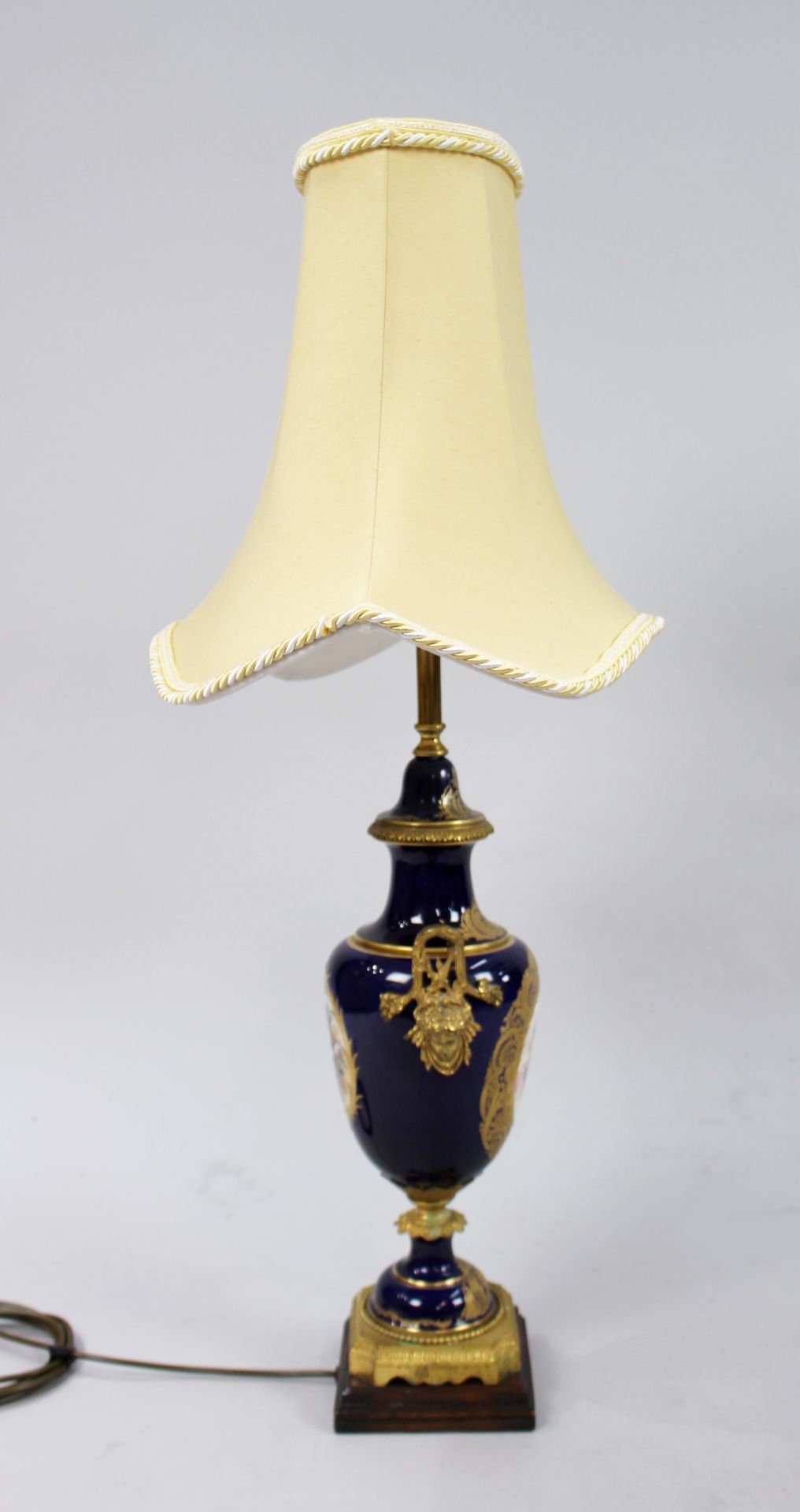 French Sevres Style Cobalt Blue Table Lamp & Shade - Image 4 of 11