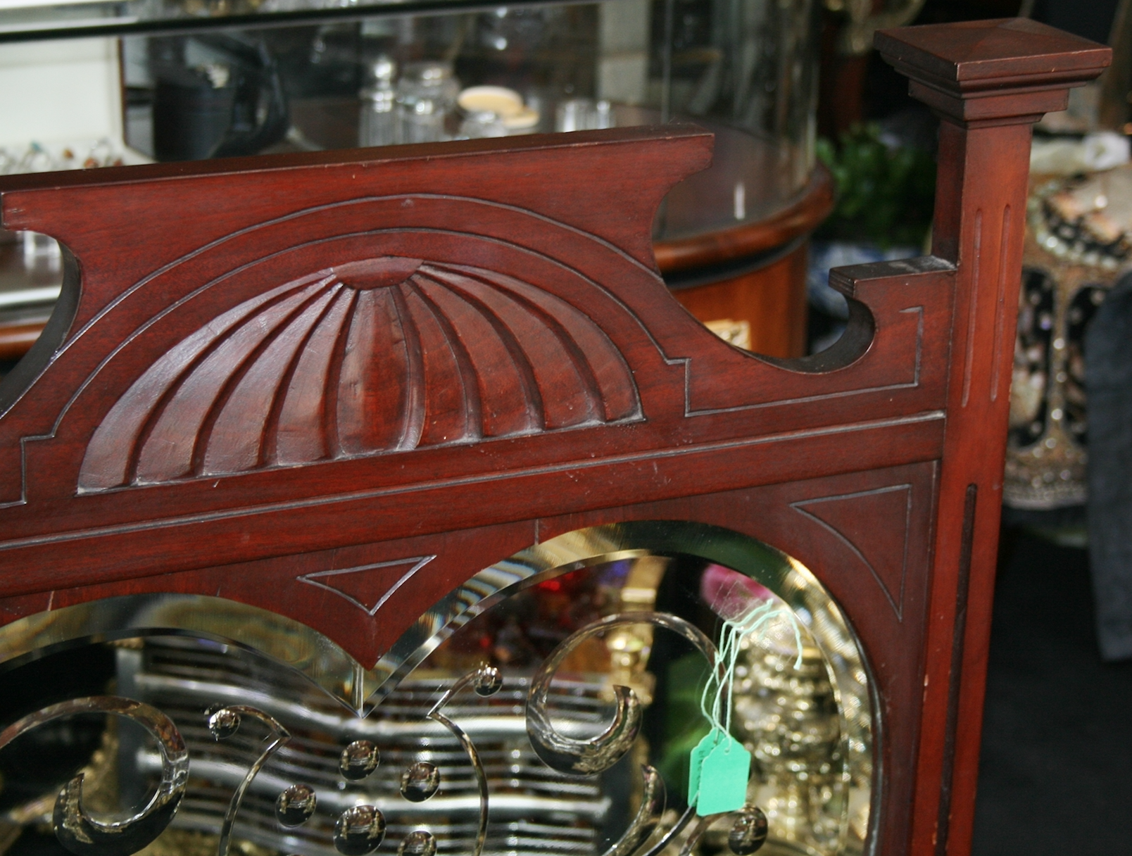 Edwardian Mahogany Engraved Mirrored Fire Screen - Image 5 of 7