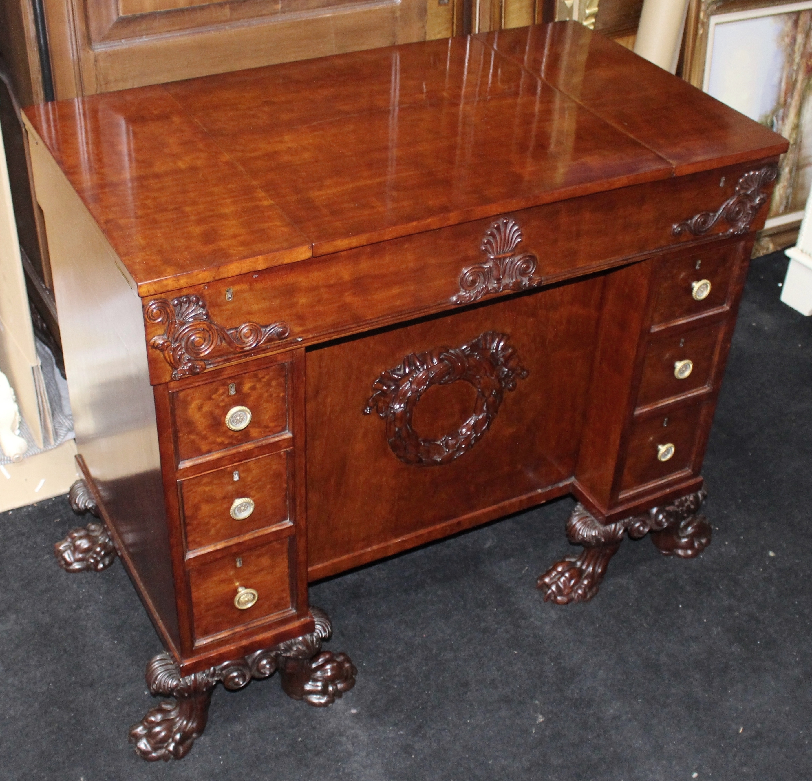 Fine Late 18th c. Mahogany Desk with Carved Feet - Image 4 of 8