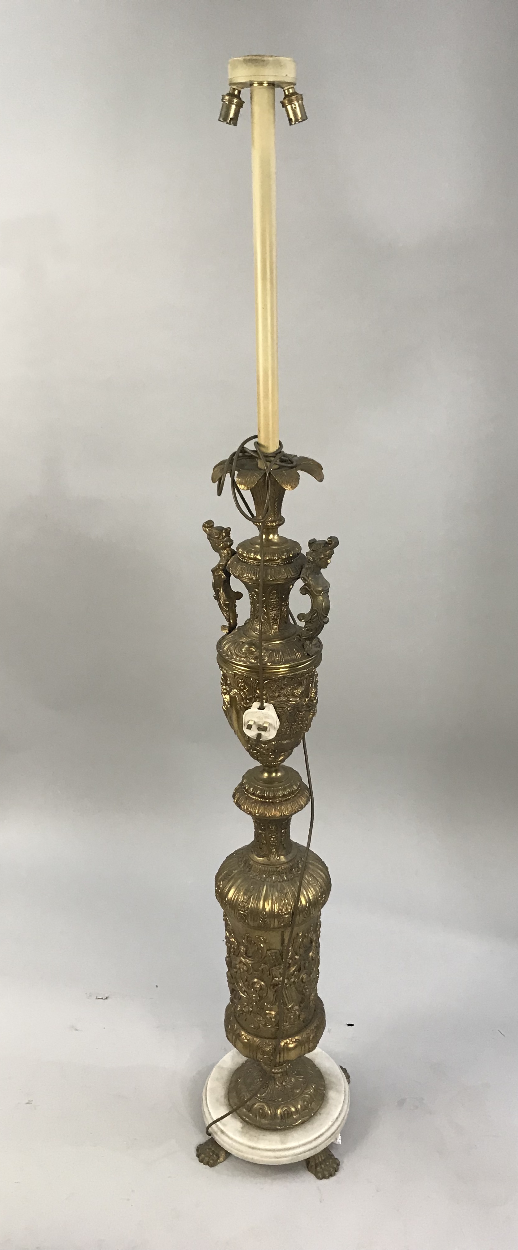 Ornate Heavy Brass & Marble Standard Lamp
