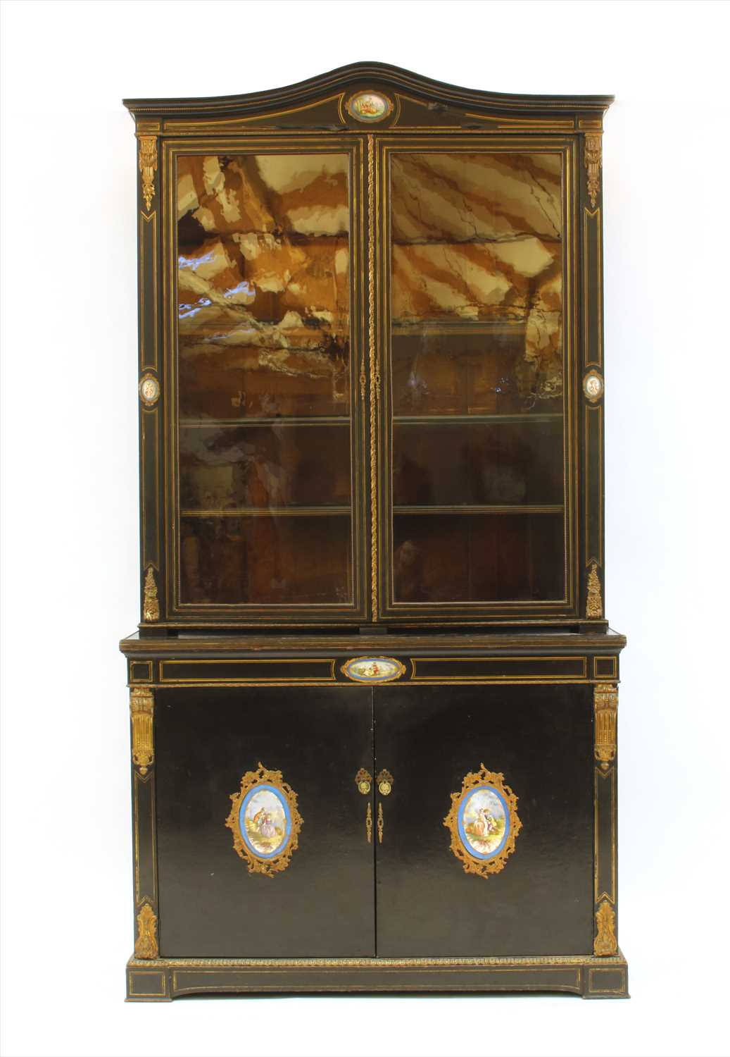 Early 19th c. French Lacquered Bookcase with Sevres Plaques