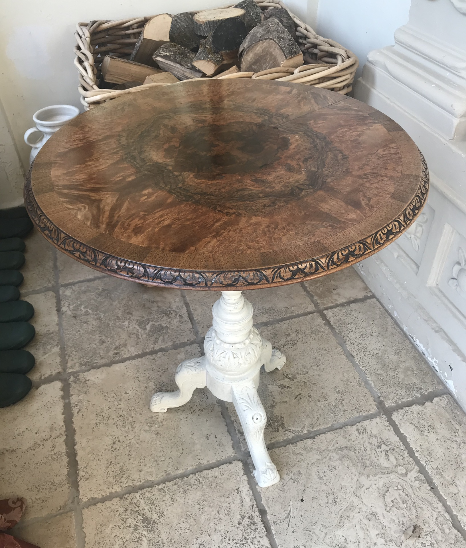 Circular Walnut Centre Table With Painted Base