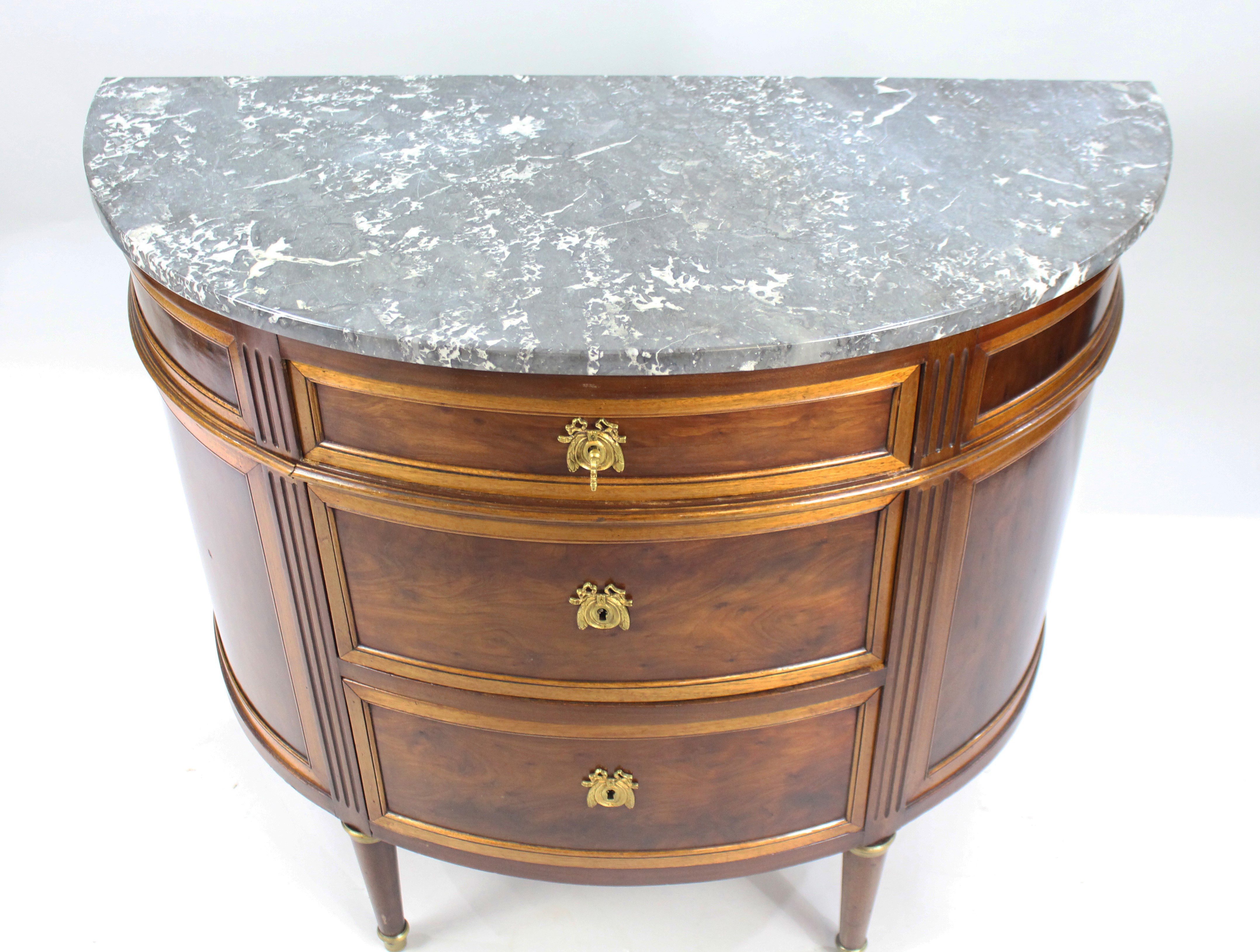 19th c. Demilune Marble Topped Mahogany Commode - Image 7 of 8