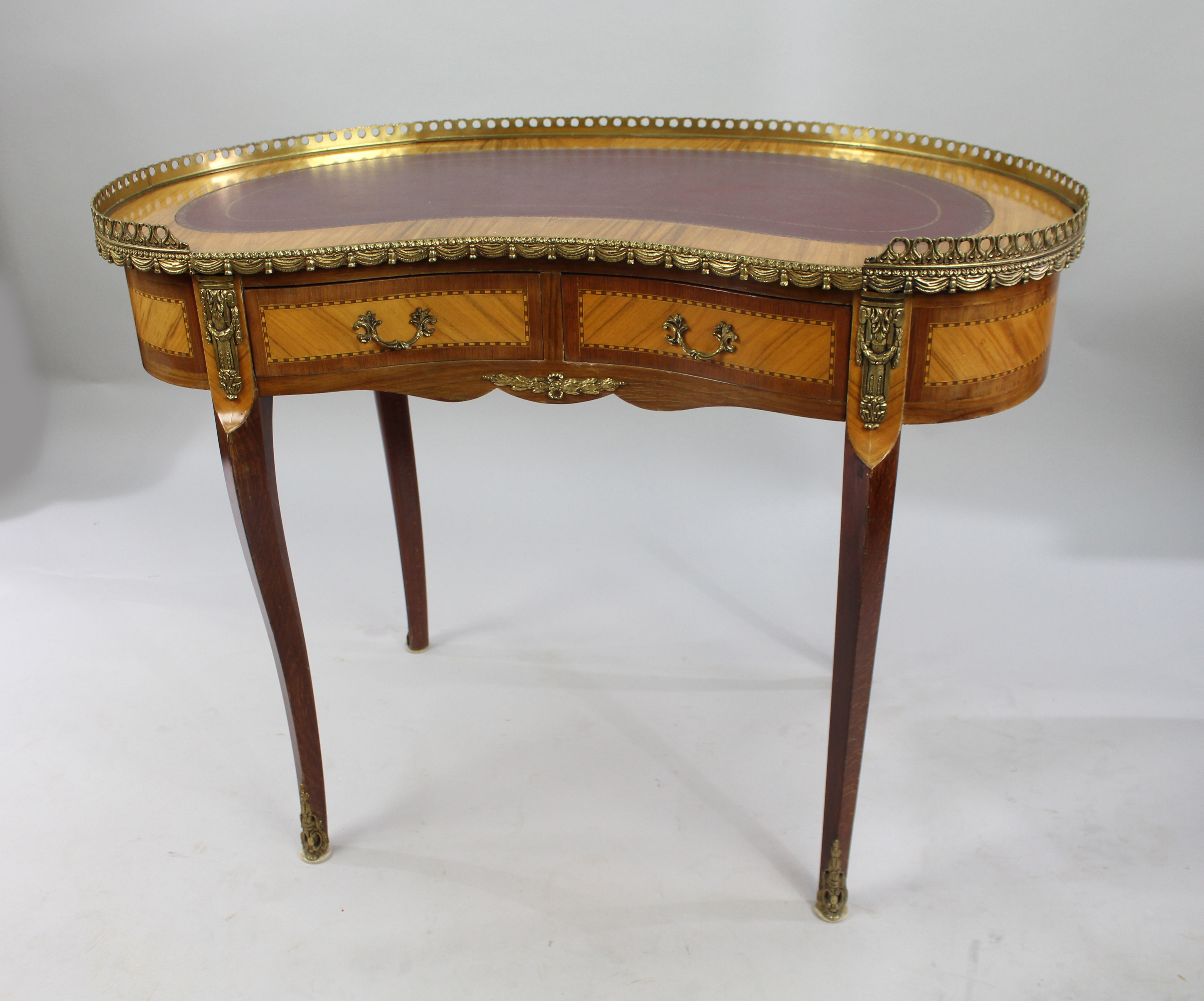 French Kidney Shaped Galleried Inlaid Desk - Image 2 of 4