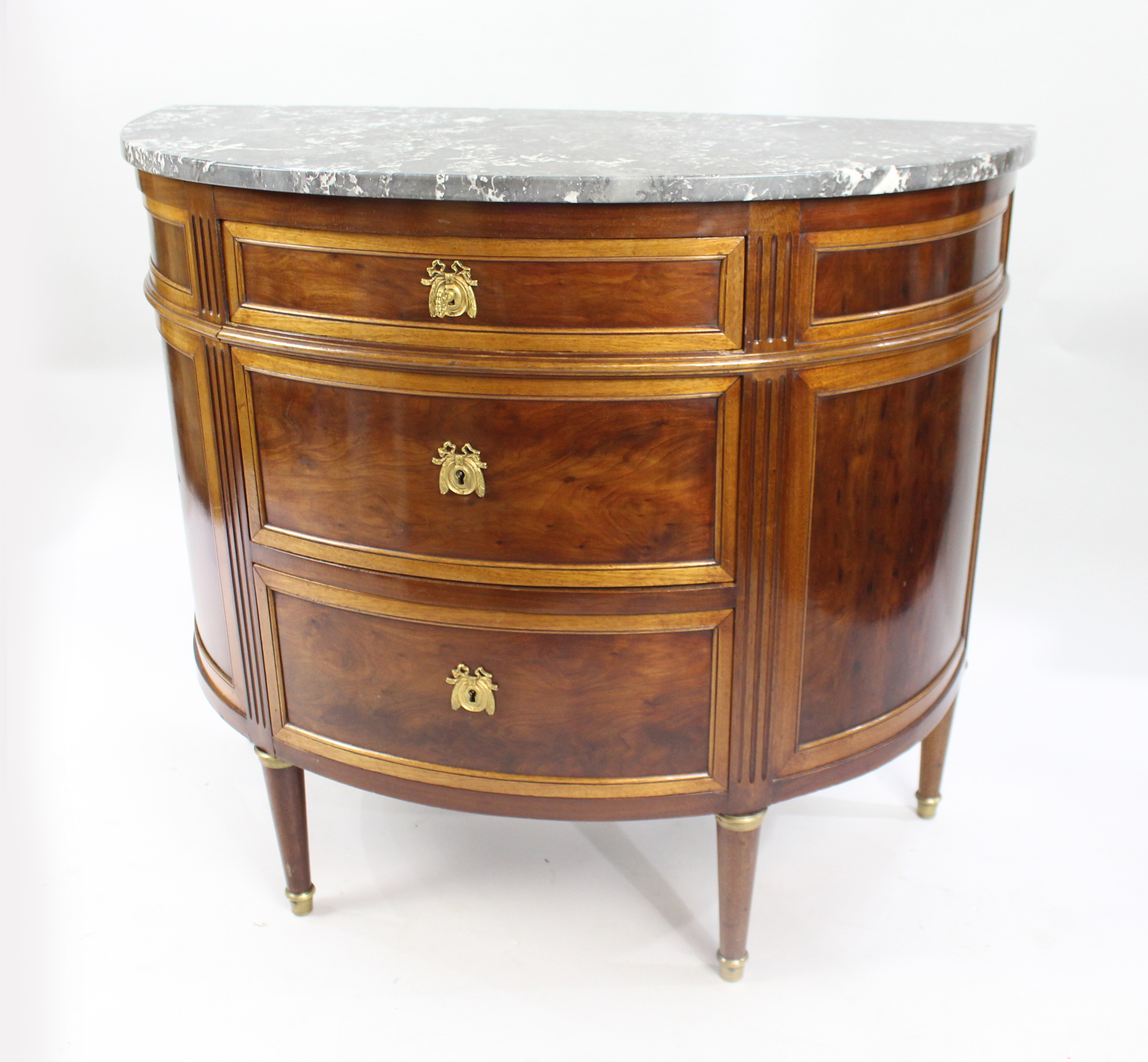 19th c. Demilune Marble Topped Mahogany Commode