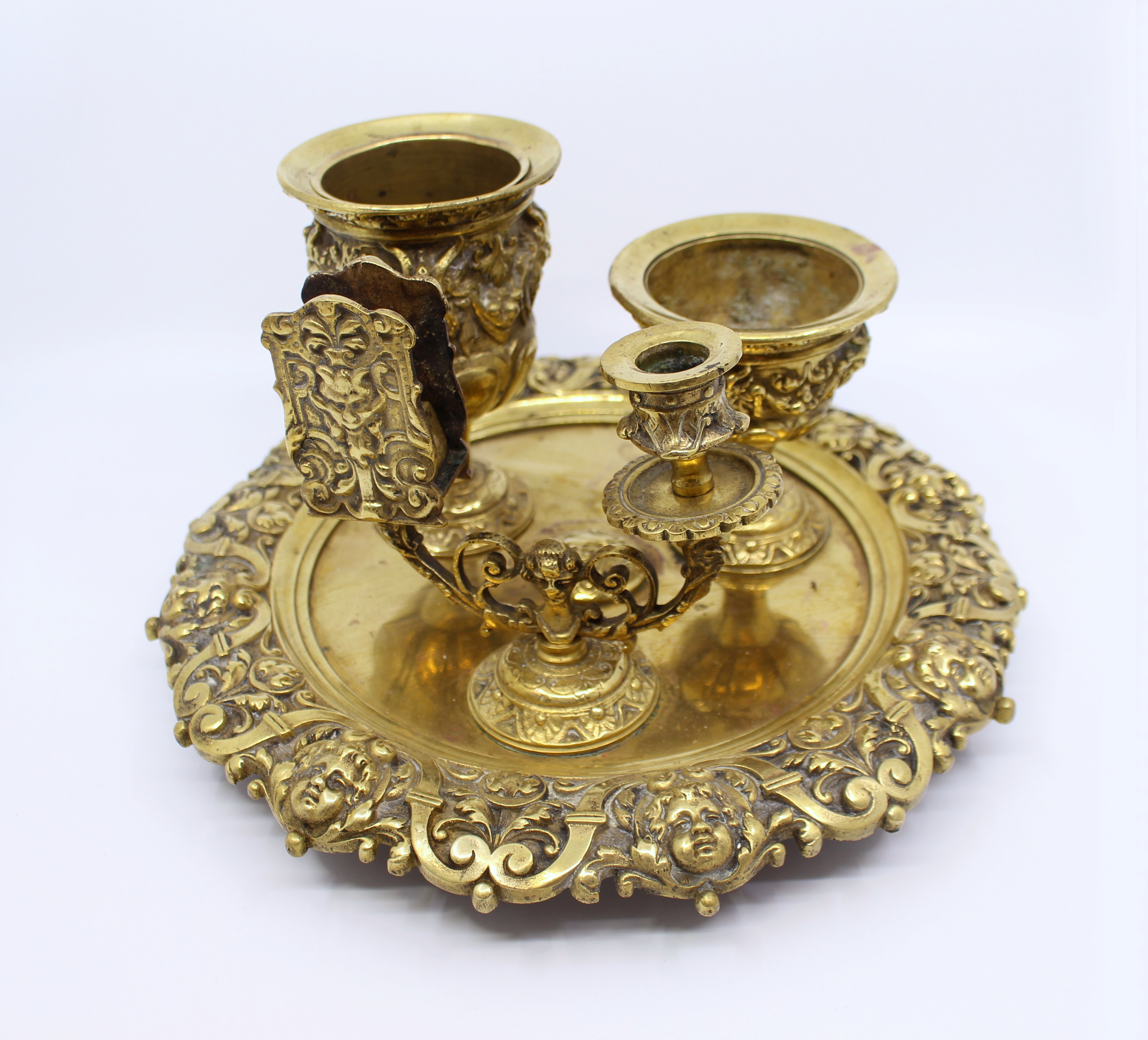 19th c. English Brass Inkwell & Writing Desk Set c.1880 - Image 4 of 9