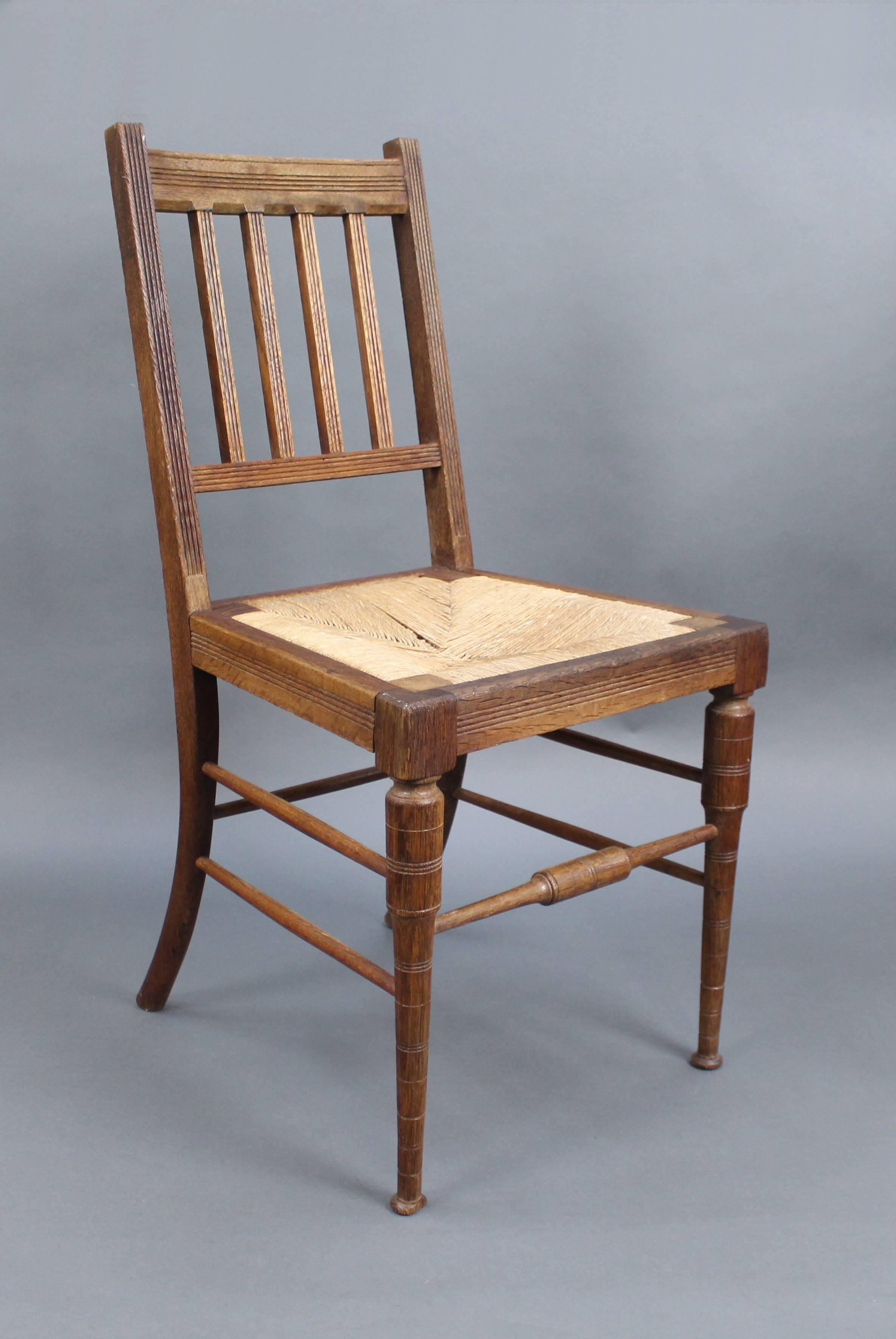 Edwardian Beech Occasional Chair with Rush Seat