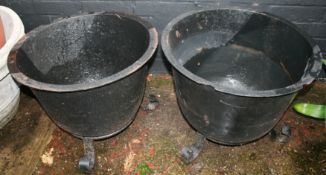 Pair of Victorian Cast Iron Plant Pots On Stands