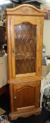 Heavy Reproduction Medium Light Wood Corner Cabinet