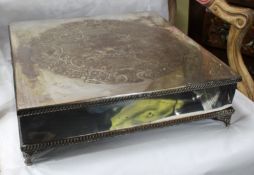 Large Antique Silver Plated Square Cake Stand