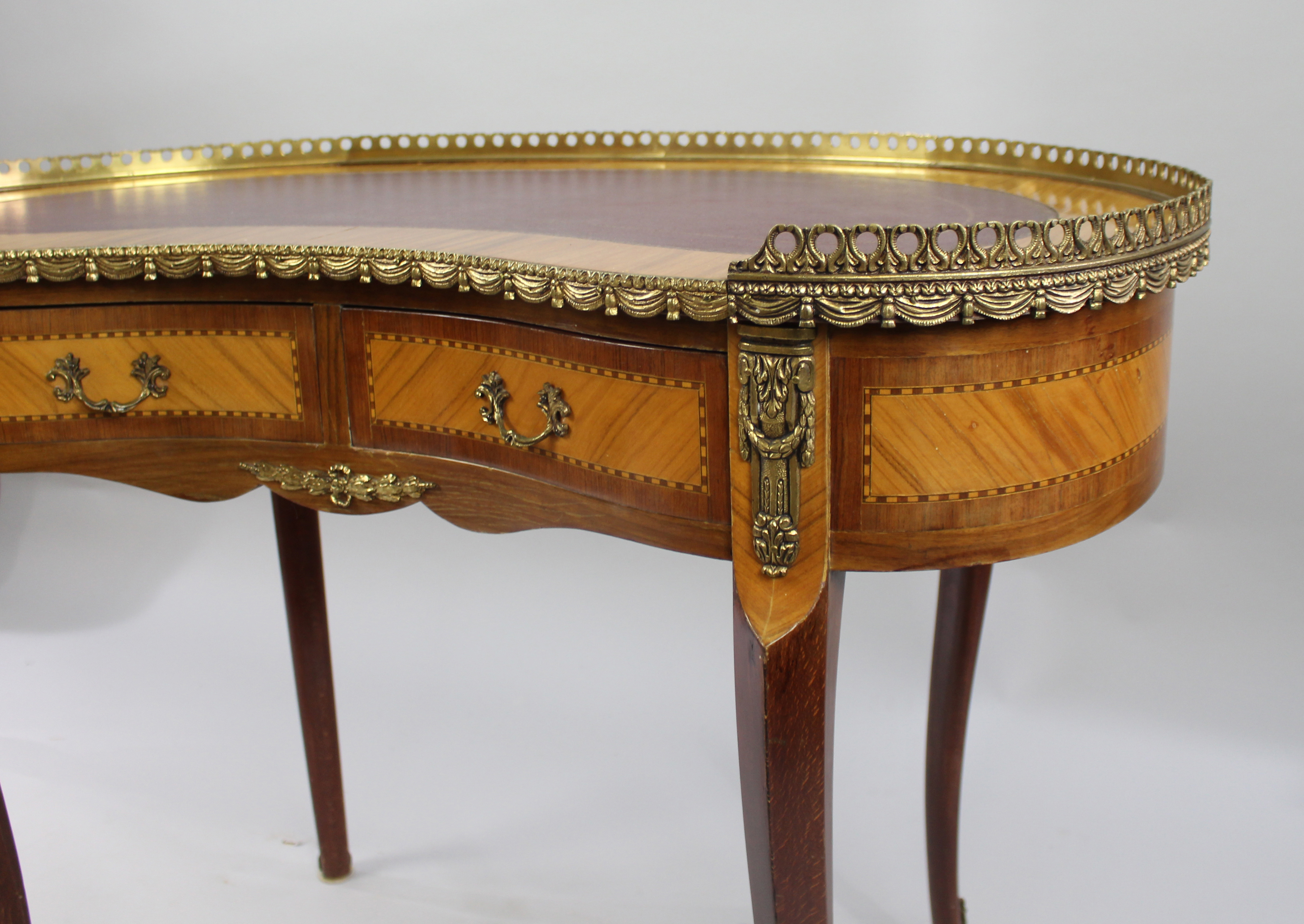 French Kidney Shaped Galleried Inlaid Desk - Image 3 of 4