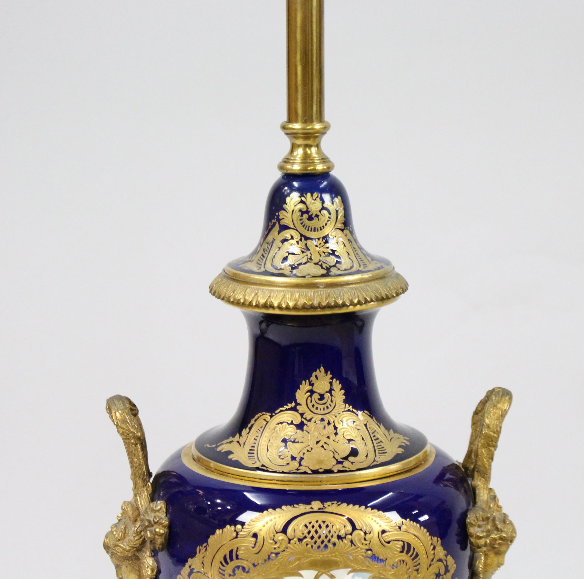 French Sevres Style Cobalt Blue Table Lamp & Shade - Image 7 of 11