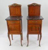 Pair of Victorian Marble Topped Inlaid Mahogany Cabinets