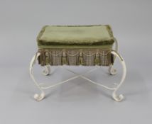 Vintage Shabby Chic Painted Upholstered Foot Stool